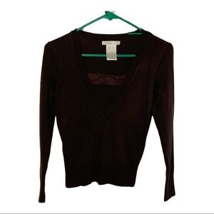 Design History Brown Vneck Sweater Sz Missy Sm 4/6